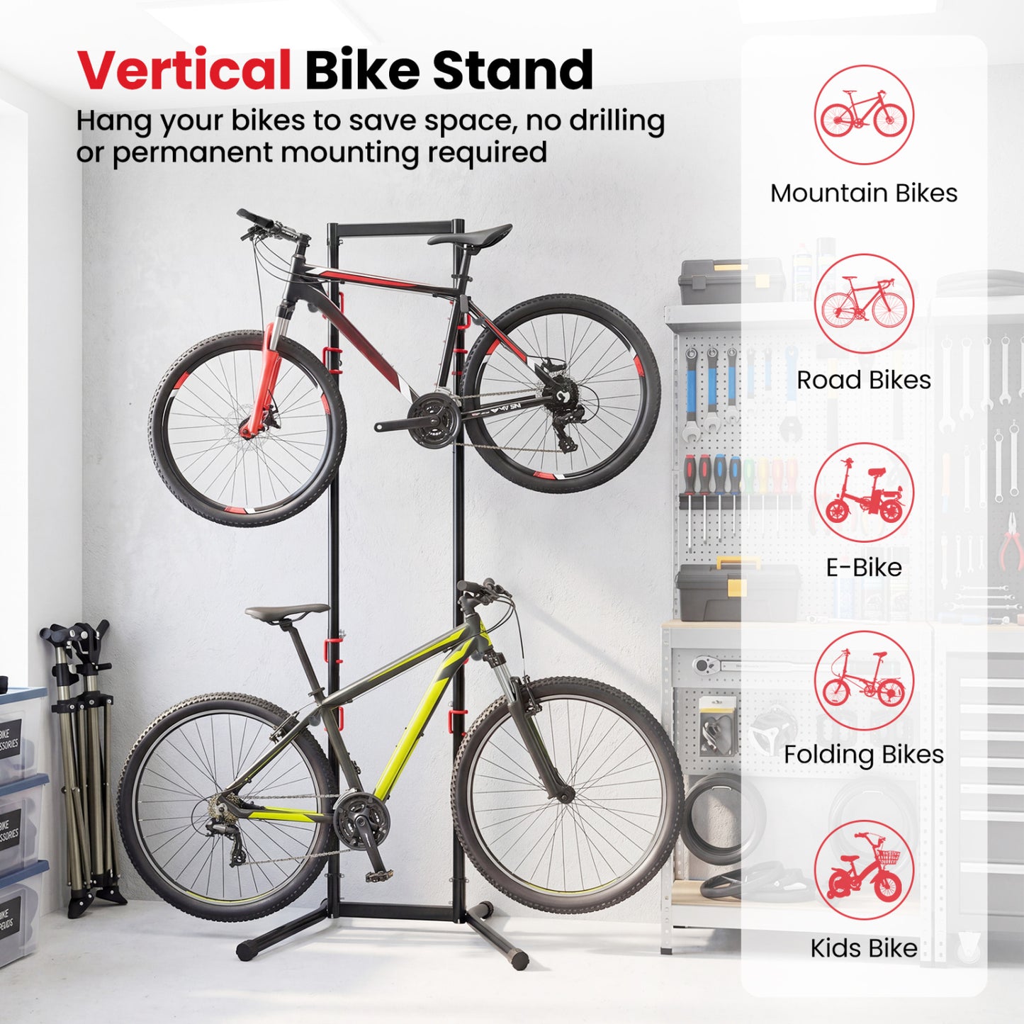 Adjustable Bike Storage Rack with Vertical Stand for 4 Bikes and Garage Exercise Bikes at Gallery Canada
