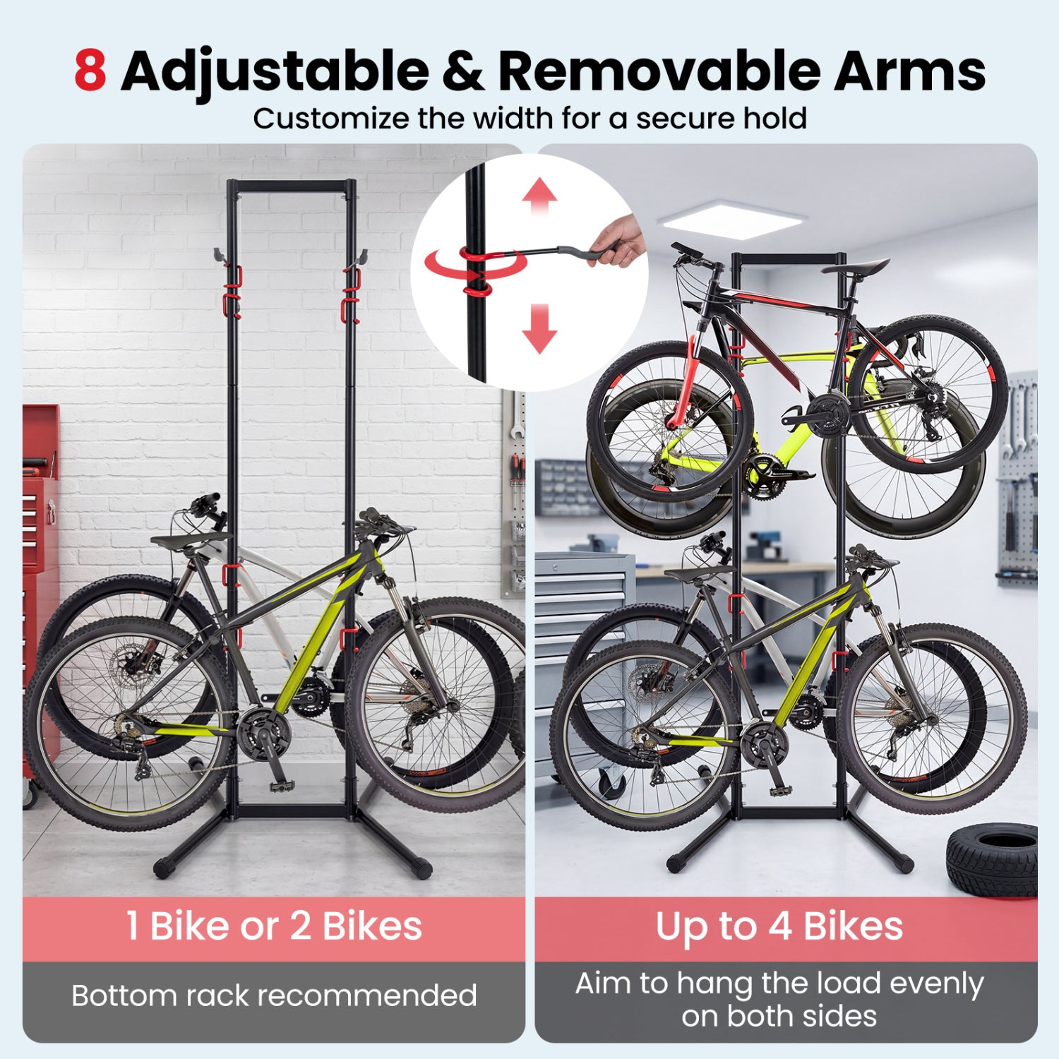 Adjustable Bike Storage Rack with Vertical Stand for 4 Bikes and Garage Exercise Bikes at Gallery Canada
