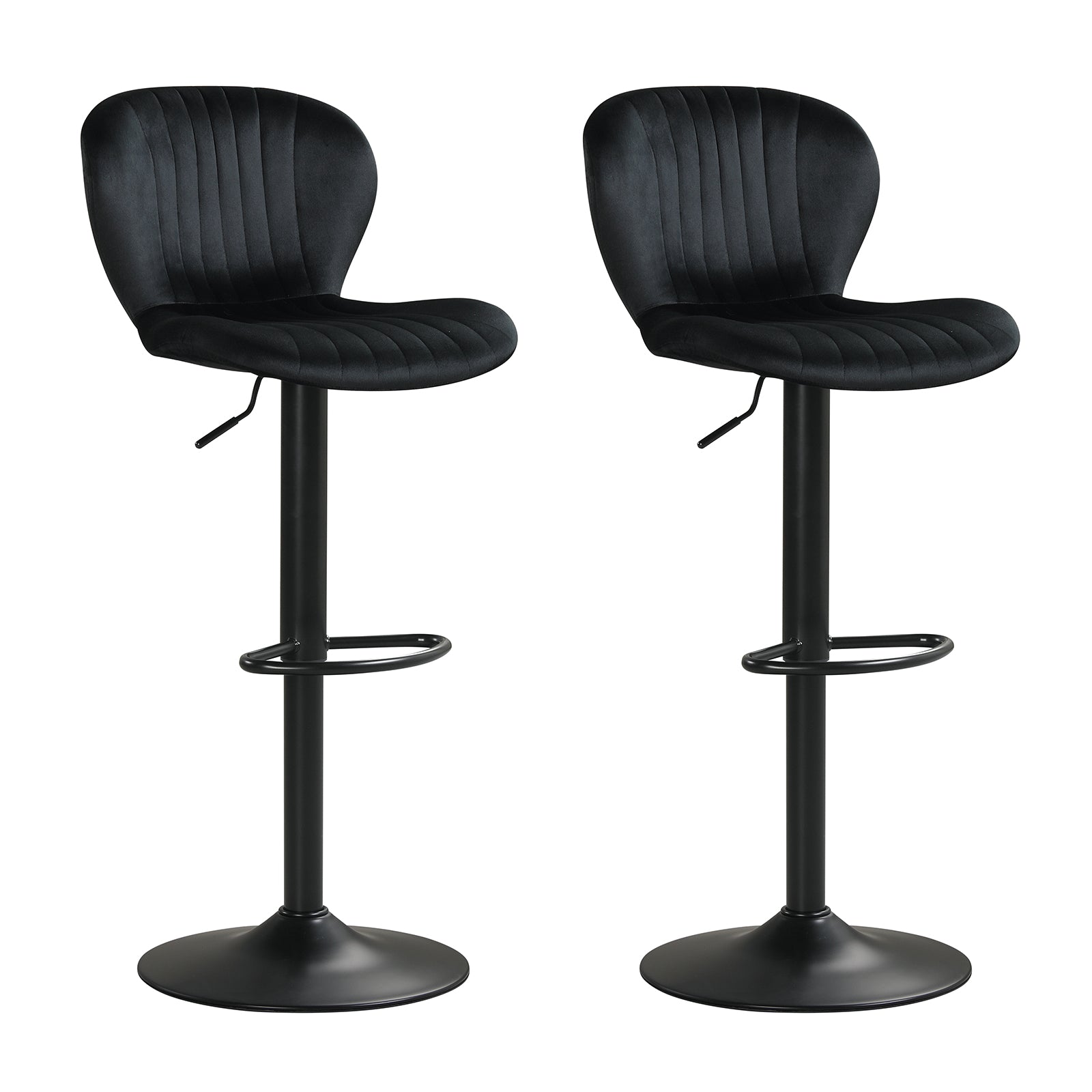 Adjustable Counter Height Chairs Set of 2 with Velvet Upholstered Backrests, Black Bar Stools Black at Gallery Canada