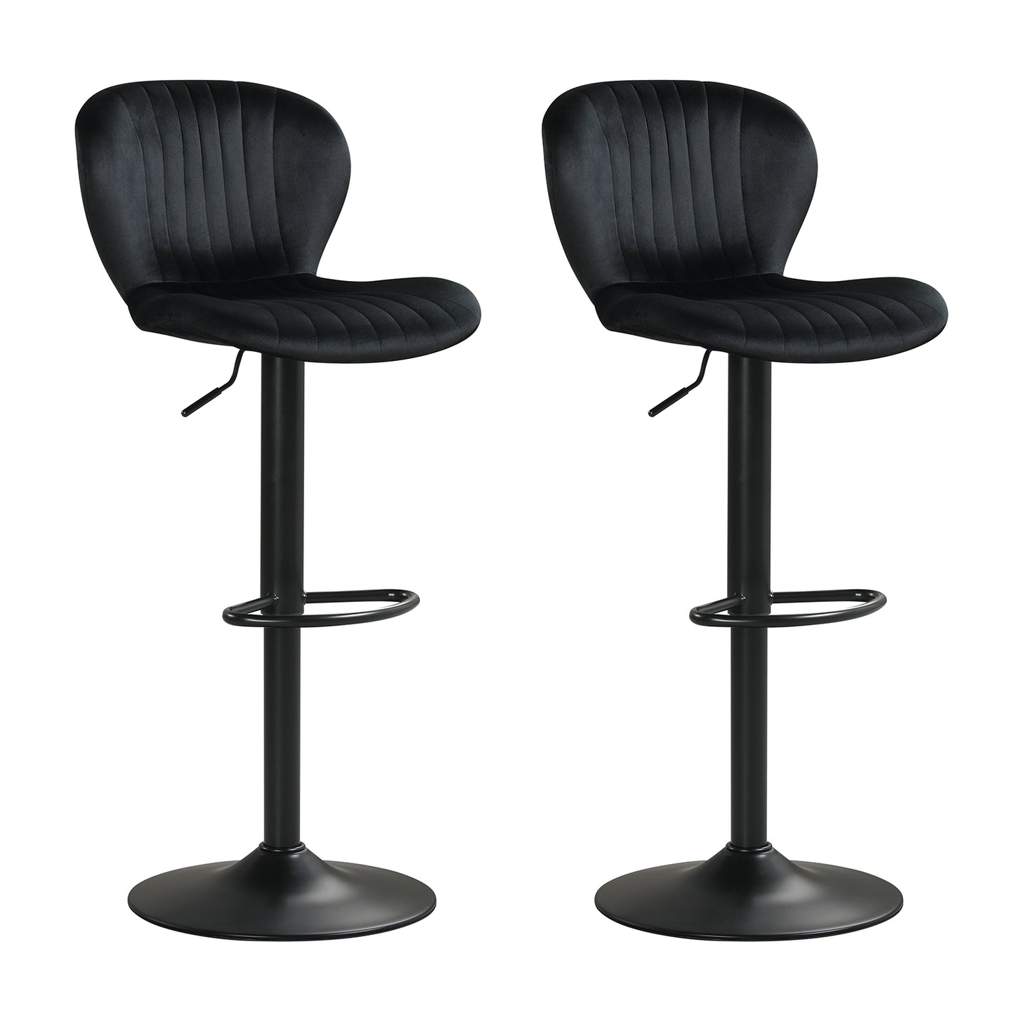 Adjustable Counter Height Chairs Set of 2 with Velvet Upholstered Backrests, Black Bar Stools Black at Gallery Canada