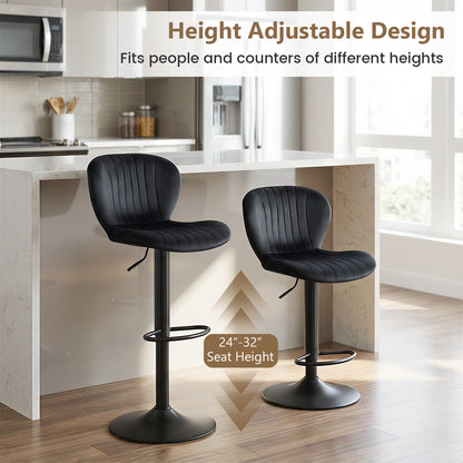 Adjustable Counter Height Chairs Set of 2 with Velvet Upholstered Backrests, Black Bar Stools at Gallery Canada