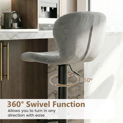 Adjustable Counter Height Chairs Set of 2 with Velvet Upholstered Backrests, Gray Bar Stools at Gallery Canada