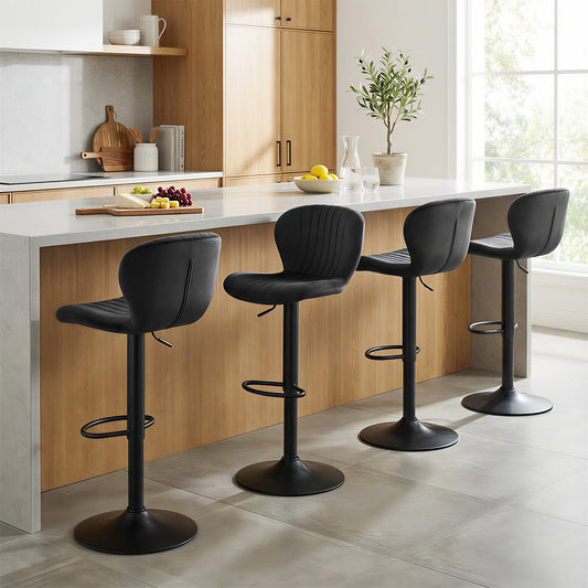 Adjustable Counter Height Chairs Set of 4 with Velvet Upholstered Backrests, Black Bar Stools Black at Gallery Canada