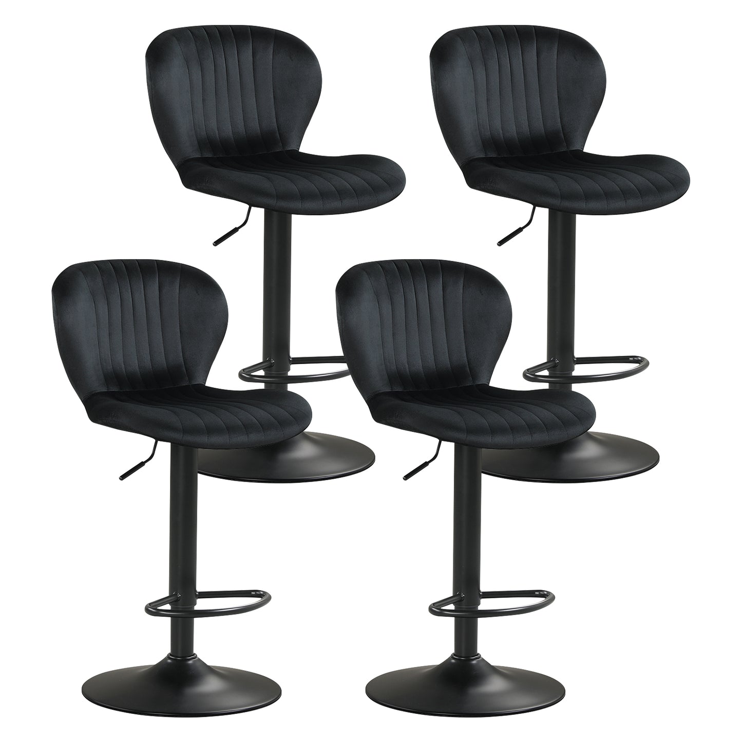 Adjustable Counter Height Chairs Set of 4 with Velvet Upholstered Backrests, Black Bar Stools at Gallery Canada