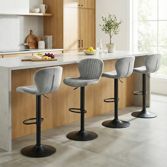 Adjustable Counter Height Chairs Set of 4 with Velvet Upholstered Backrests, Gray Bar Stools Gray at Gallery Canada