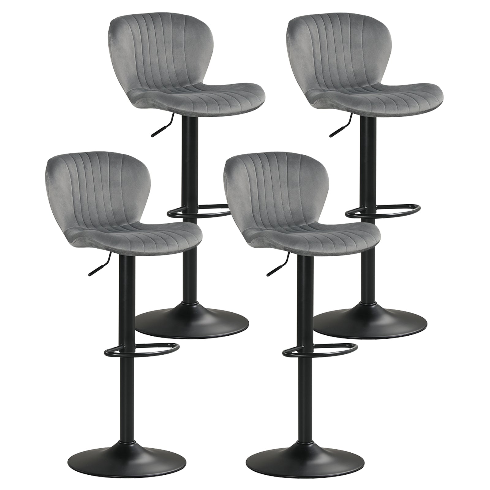 Adjustable Counter Height Chairs Set of 4 with Velvet Upholstered Backrests, Gray Bar Stools Gray at Gallery Canada