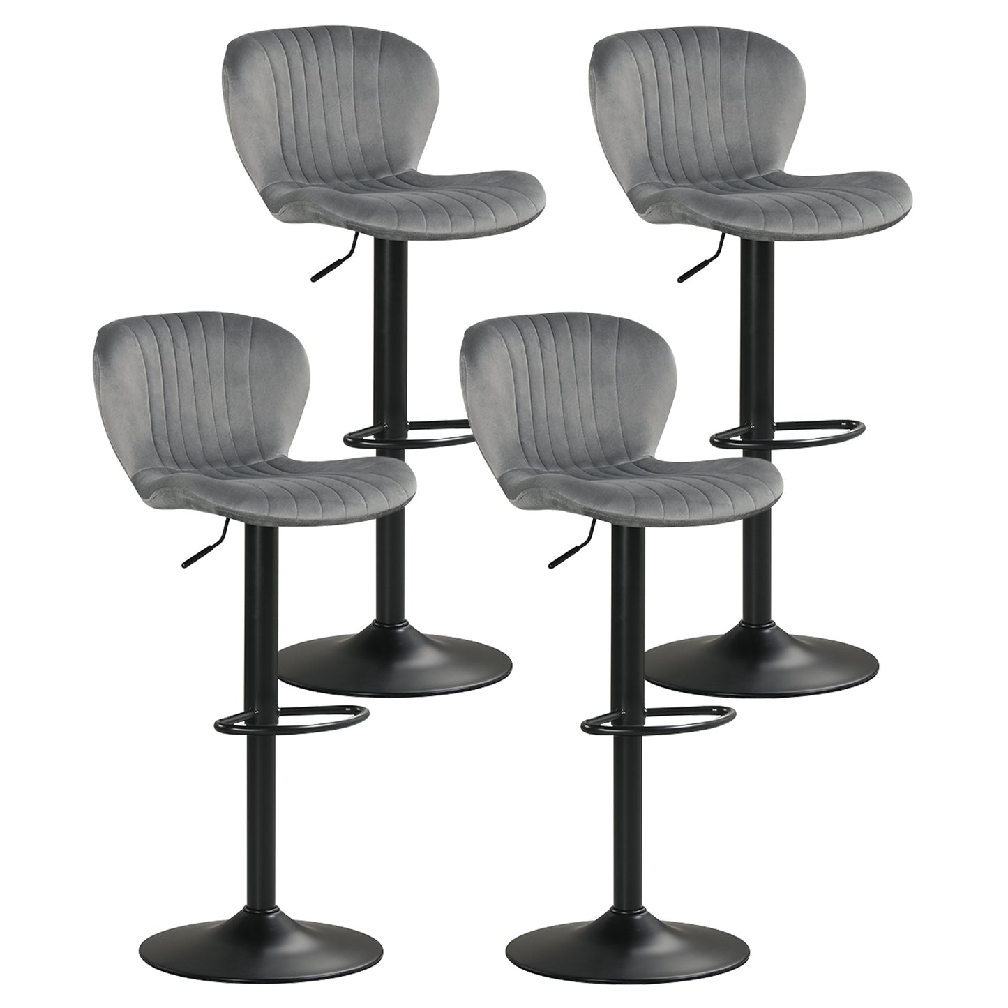 Adjustable Counter Height Chairs Set of 4 with Velvet Upholstered Backrests, Gray Bar Stools Gray at Gallery Canada