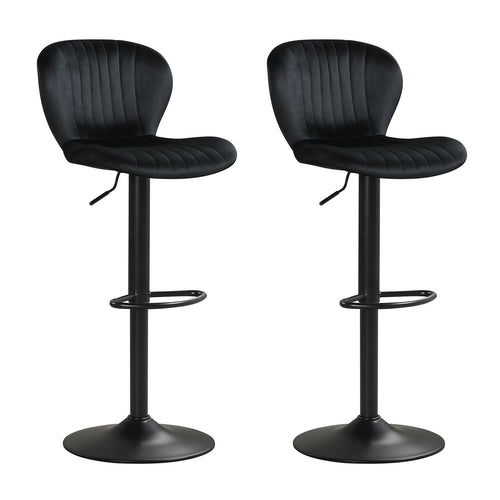 Adjustable Counter Height Chairs Set of 2 with Velvet Upholstered Backrests, Black