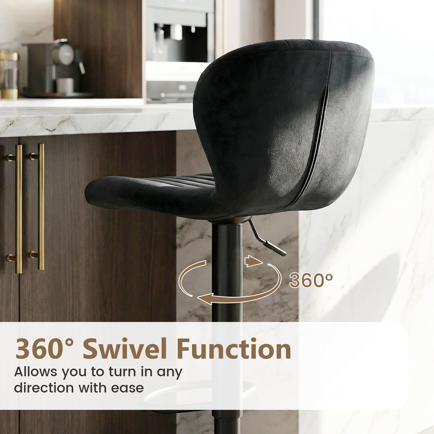 Adjustable Counter Height Chairs Set of 2 with Velvet Upholstered Backrests, Black Bar Stools at Gallery Canada