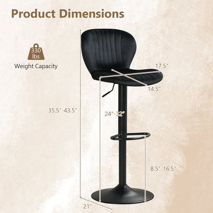 Adjustable Counter Height Chairs Set of 2 with Velvet Upholstered Backrests, Black Bar Stools at Gallery Canada