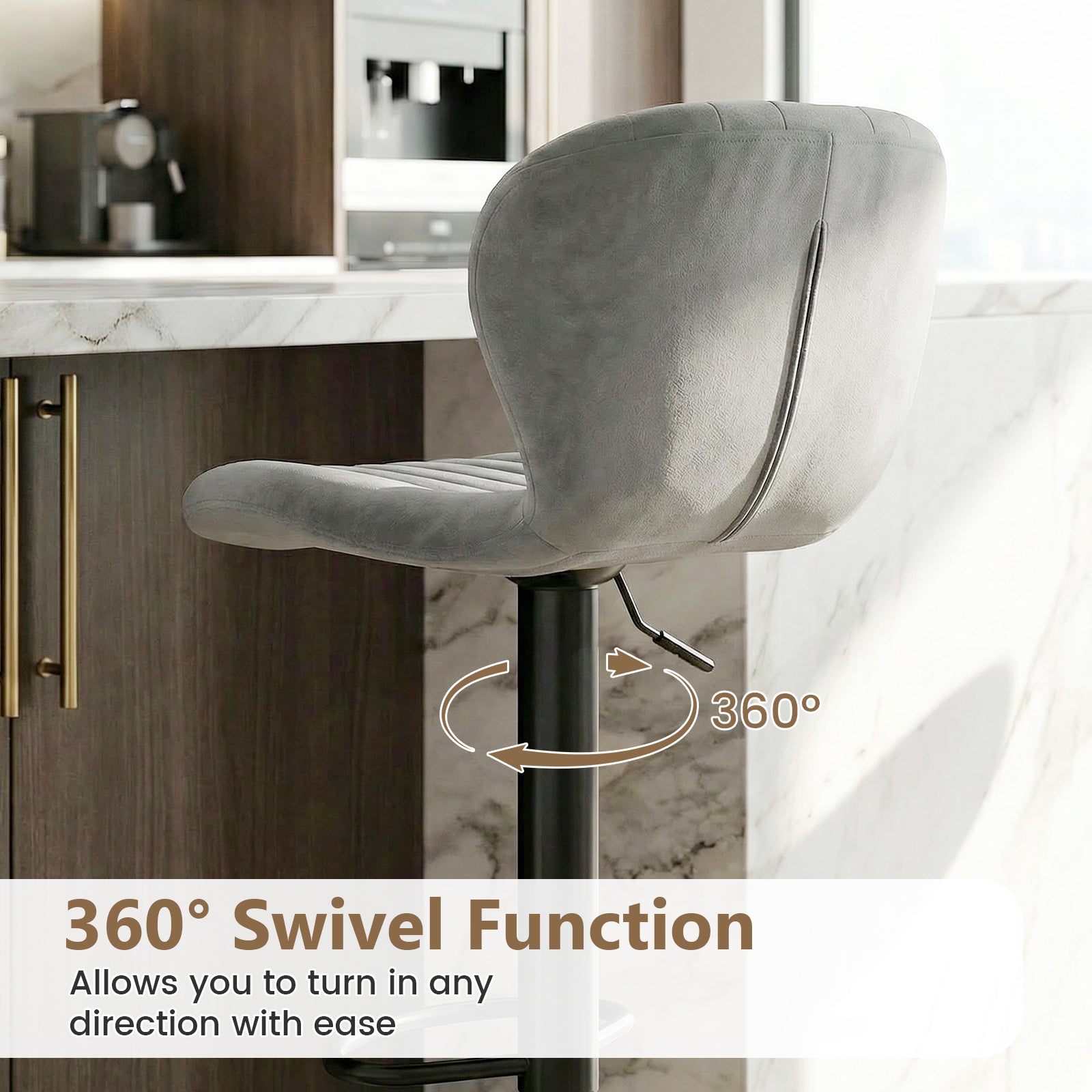 Adjustable Counter Height Chairs Set of 2 with Velvet Upholstered Backrests, Gray Bar Stools at Gallery Canada