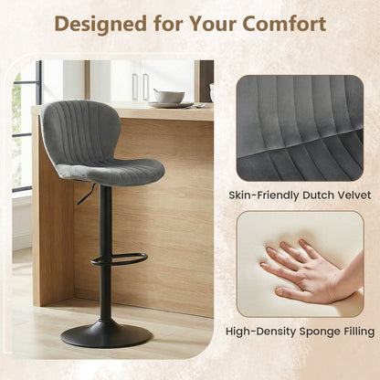 Adjustable Counter Height Chairs Set of 2 with Velvet Upholstered Backrests, Gray Bar Stools at Gallery Canada