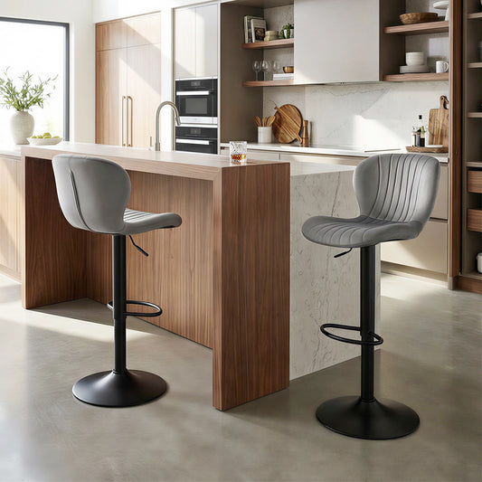 Adjustable Counter Height Chairs Set of 2 with Velvet Upholstered Backrests, Gray Bar Stools Gray at Gallery Canada