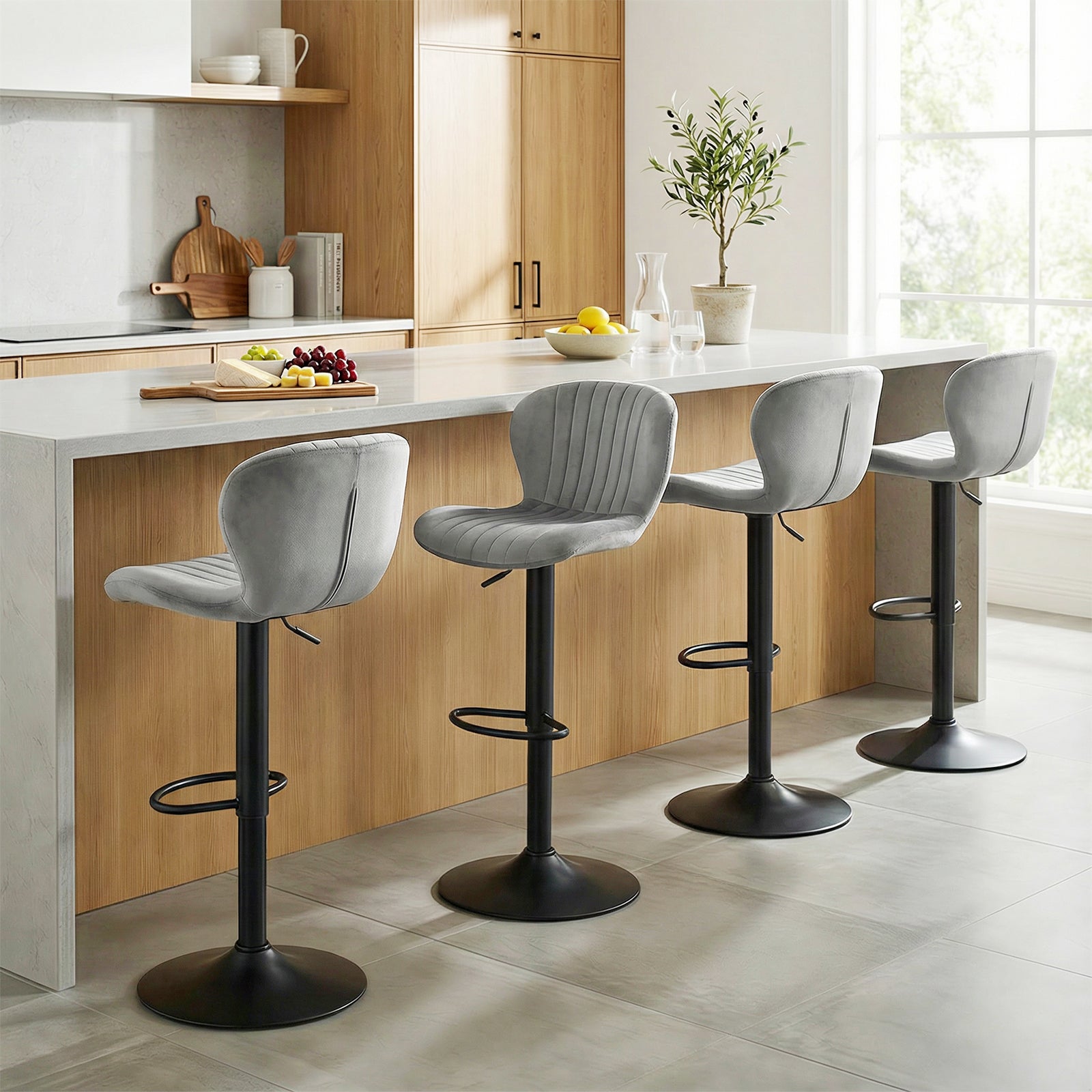 Adjustable Counter Height Chairs Set of 2 with Velvet Upholstered Backrests, Gray Bar Stools at Gallery Canada