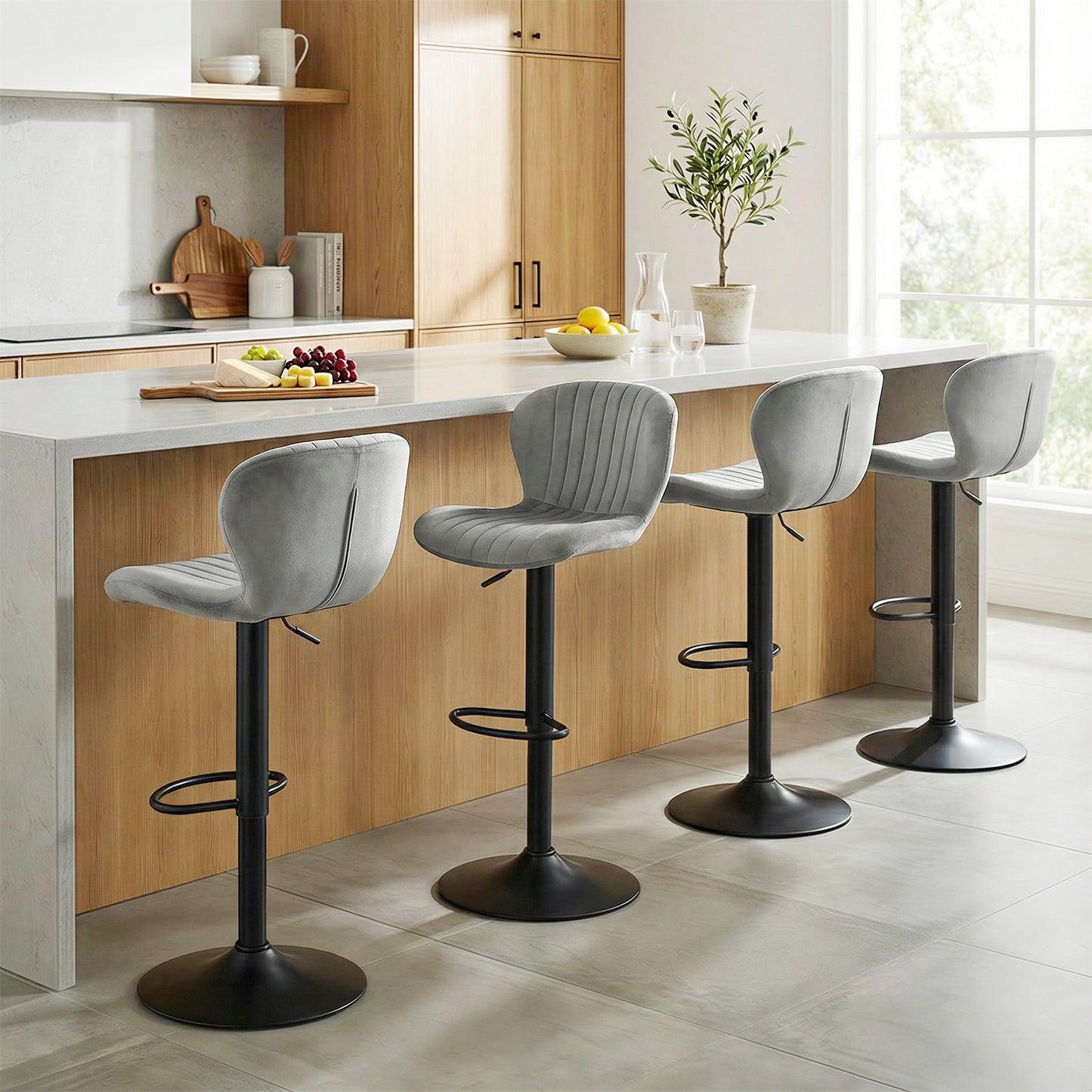 Adjustable Counter Height Chairs Set of 2 with Velvet Upholstered Backrests, Gray Bar Stools at Gallery Canada
