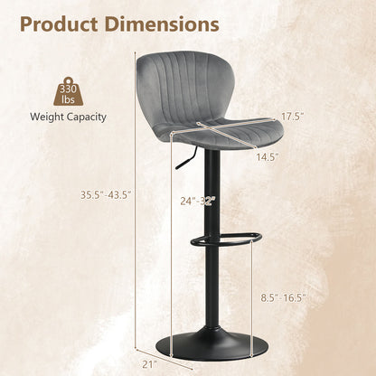 Adjustable Counter Height Chairs Set of 2 with Velvet Upholstered Backrests, Gray Bar Stools at Gallery Canada