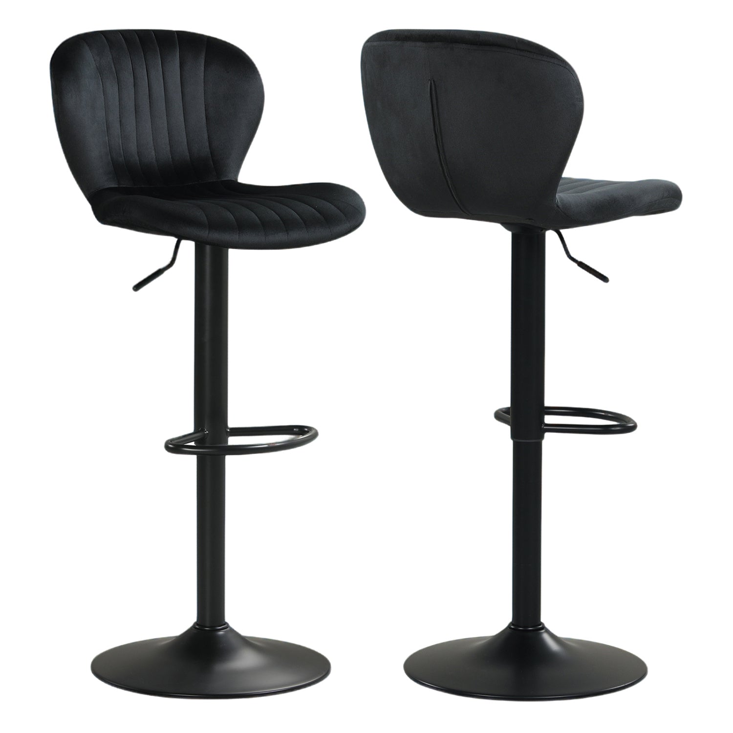 Adjustable Counter Height Chairs Set of 2 with Velvet Upholstered Backrests, Black Bar Stools at Gallery Canada