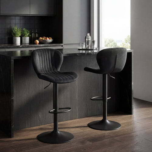 Adjustable Counter Height Chairs Set of 2 with Velvet Upholstered Backrests, Black