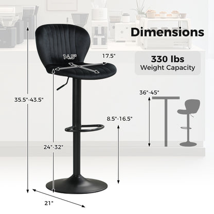 Adjustable Counter Height Chairs Set of 2 with Velvet Upholstered Backrests, Black Bar Stools at Gallery Canada