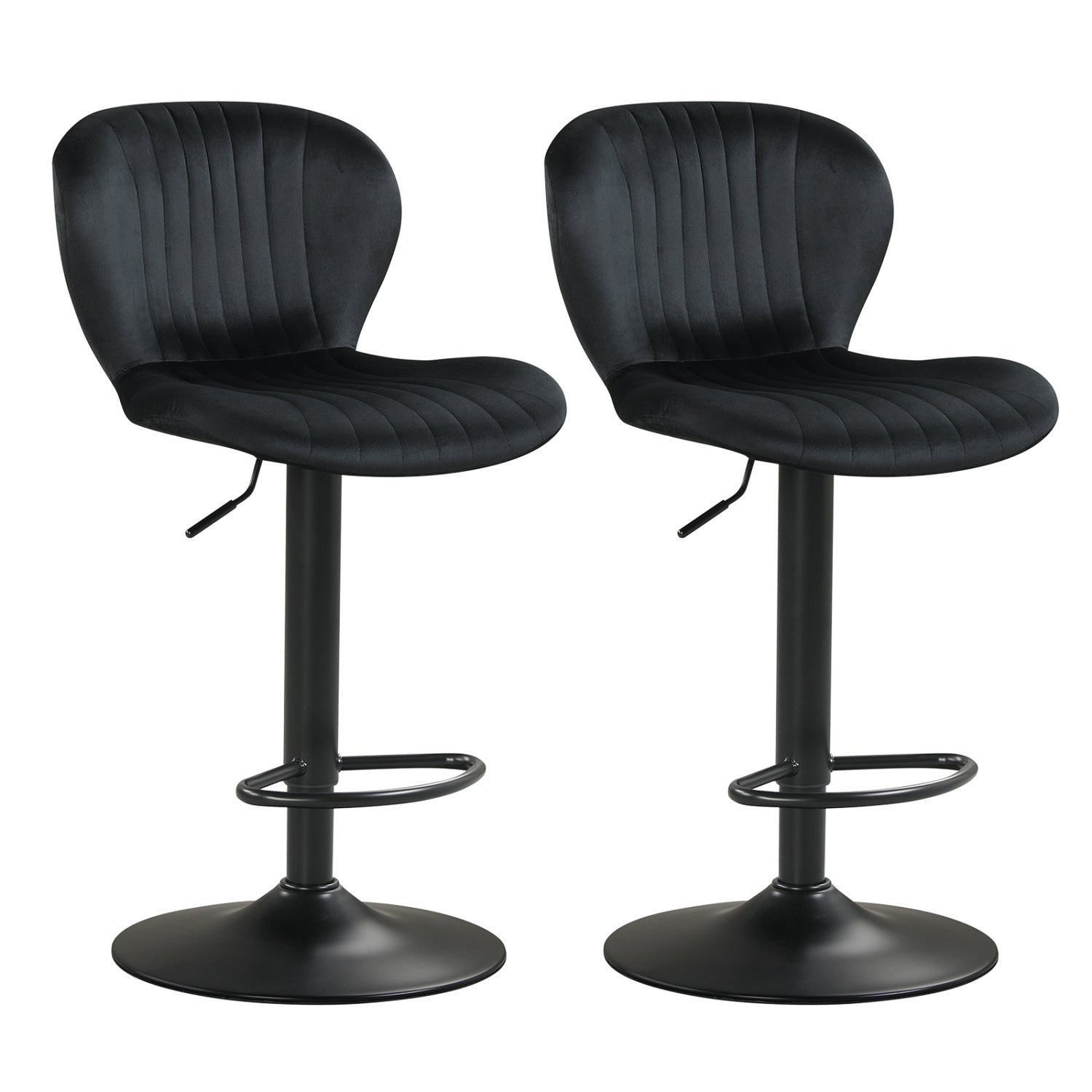 Adjustable Counter Height Chairs Set of 2 with Velvet Upholstered Backrests, Black Bar Stools at Gallery Canada