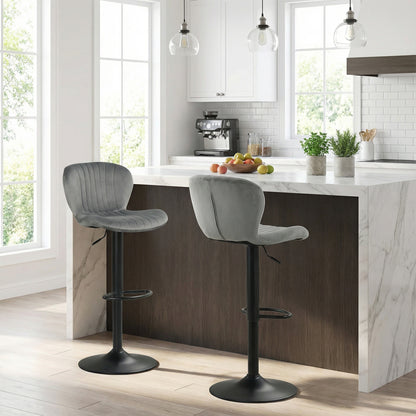 Adjustable Counter Height Chairs Set of 2 with Velvet Upholstered Backrests, Gray Bar Stools at Gallery Canada