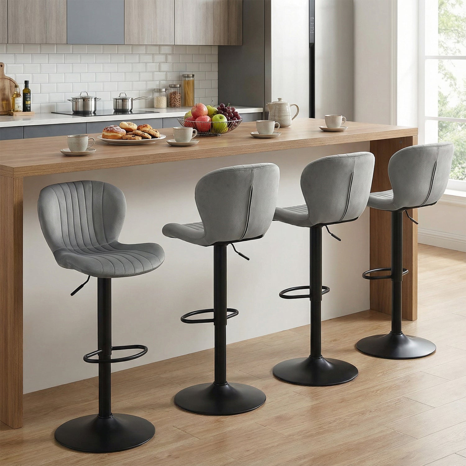 Adjustable Counter Height Chairs Set of 2 with Velvet Upholstered Backrests, Gray Bar Stools at Gallery Canada