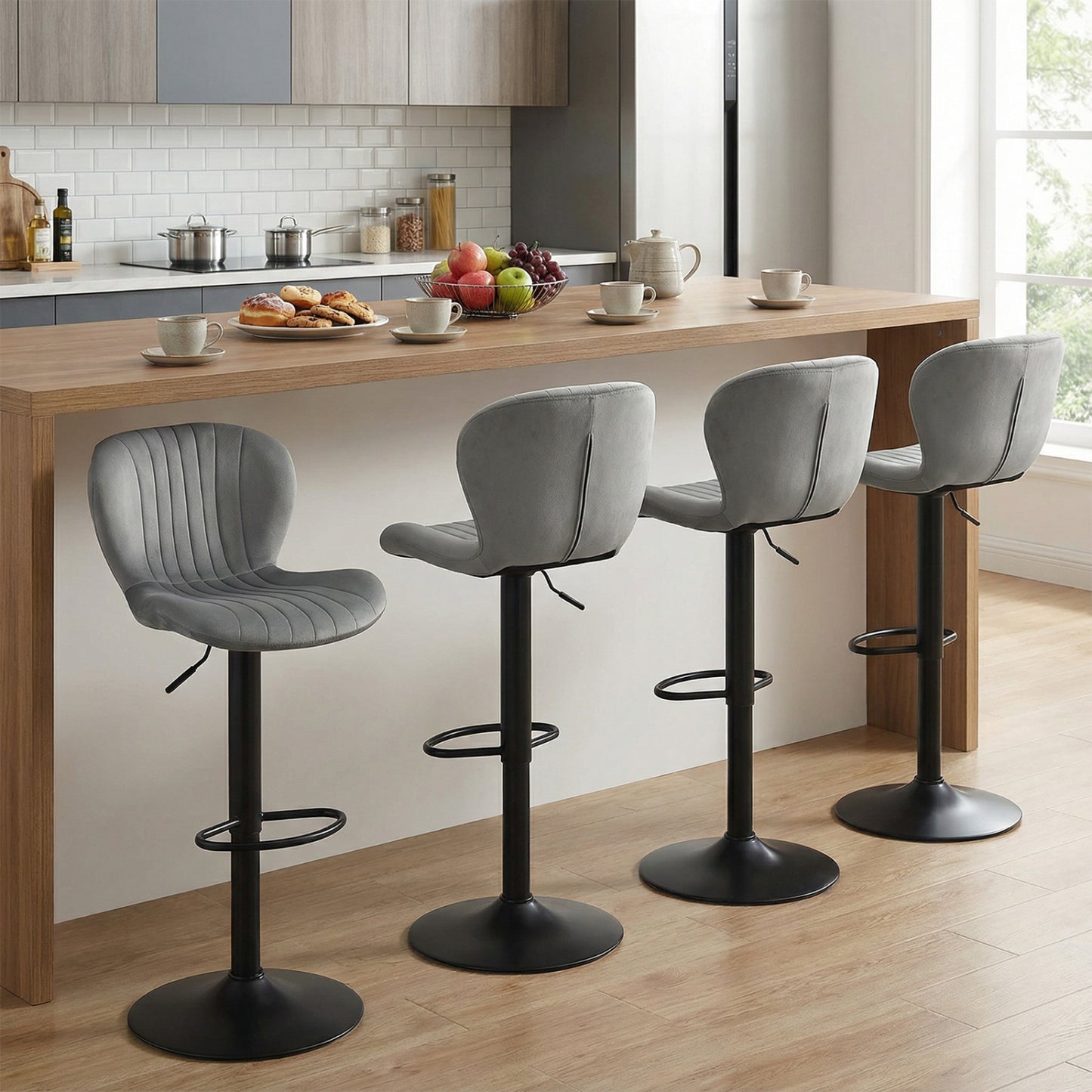 Adjustable Counter Height Chairs Set of 2 with Velvet Upholstered Backrests, Gray Bar Stools at Gallery Canada