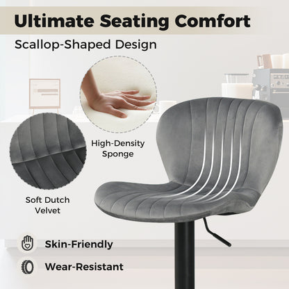 Adjustable Counter Height Chairs Set of 2 with Velvet Upholstered Backrests, Gray Bar Stools at Gallery Canada