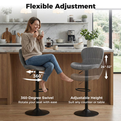 Adjustable Counter Height Chairs Set of 2 with Velvet Upholstered Backrests, Gray Bar Stools at Gallery Canada