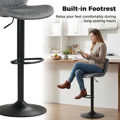 Adjustable Counter Height Chairs Set of 2 with Velvet Upholstered Backrests, Gray Bar Stools at Gallery Canada