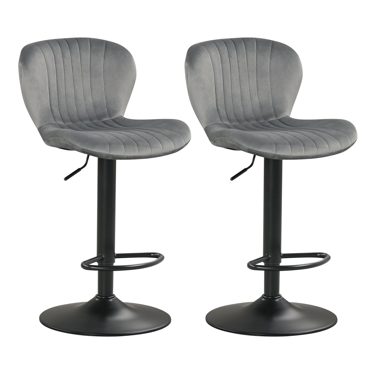 Adjustable Counter Height Chairs Set of 2 with Velvet Upholstered Backrests, Gray Bar Stools at Gallery Canada