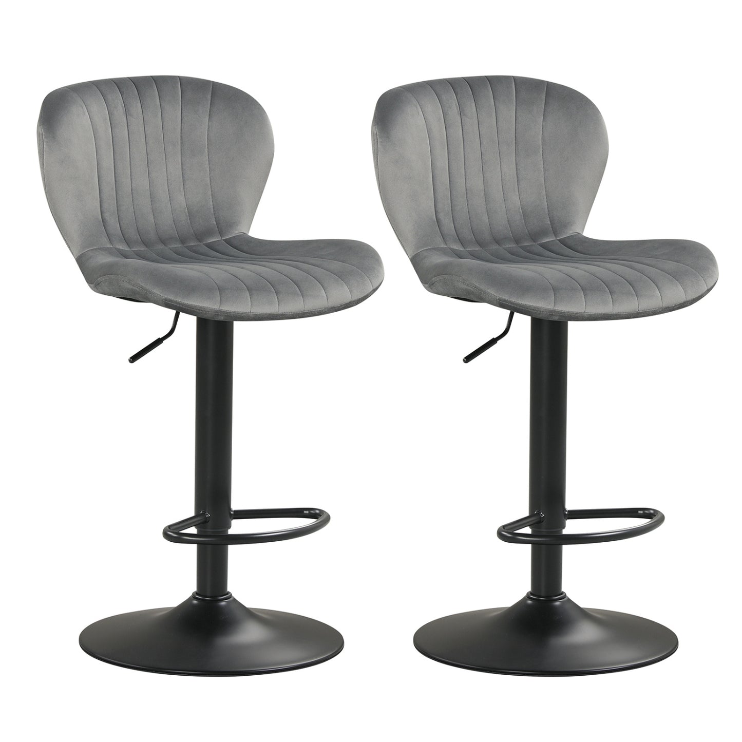Adjustable Counter Height Chairs Set of 2 with Velvet Upholstered Backrests, Gray Bar Stools at Gallery Canada