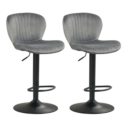 Adjustable Counter Height Chairs Set of 2 with Velvet Upholstered Backrests, Gray Bar Stools Gray at Gallery Canada