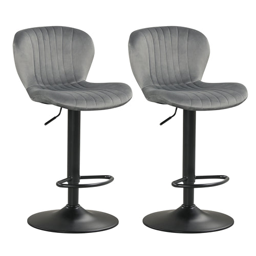 Adjustable Counter Height Chairs Set of 2 with Velvet Upholstered Backrests, Gray