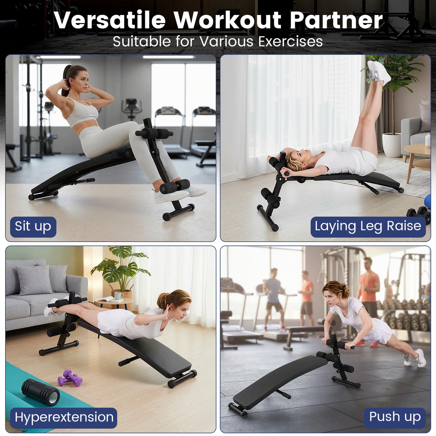 Adjustable Decline Sit Up Bench, Black Exercise Machines at Gallery Canada