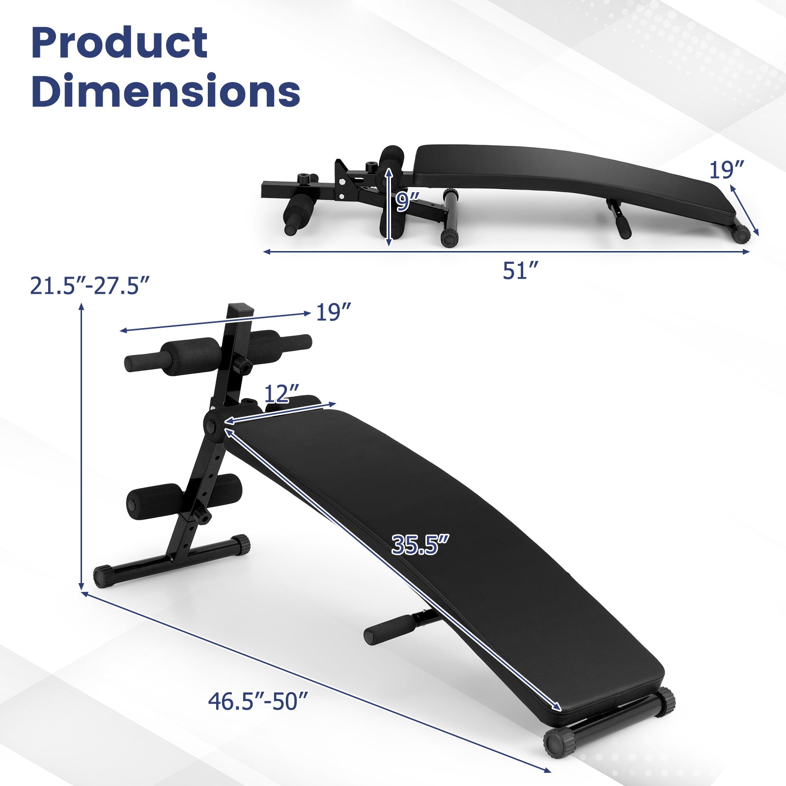 Adjustable Decline Sit Up Bench, Black Exercise Machines at Gallery Canada