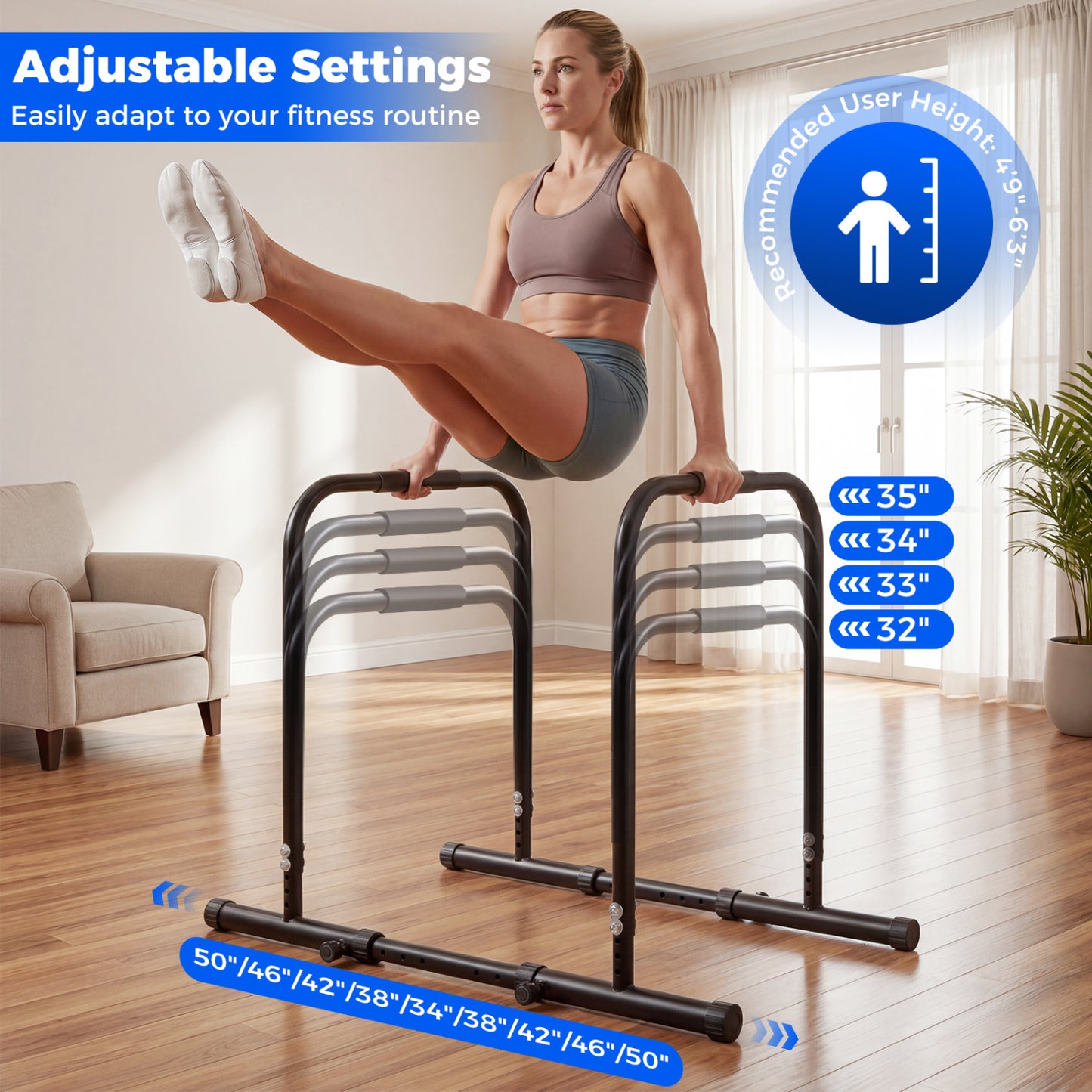Adjustable Dip Bar Station, 660 LBS Capacity, Black Yoga Accessories at Gallery Canada