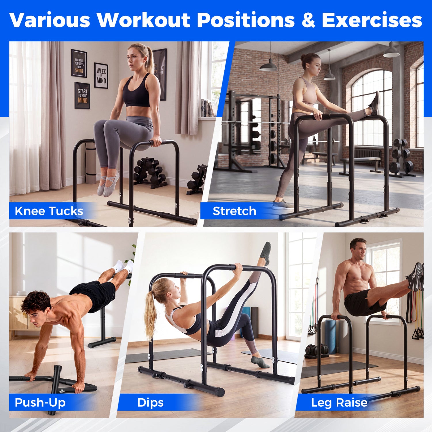 Adjustable Dip Bar Station, 660 LBS Capacity, Black Yoga Accessories at Gallery Canada