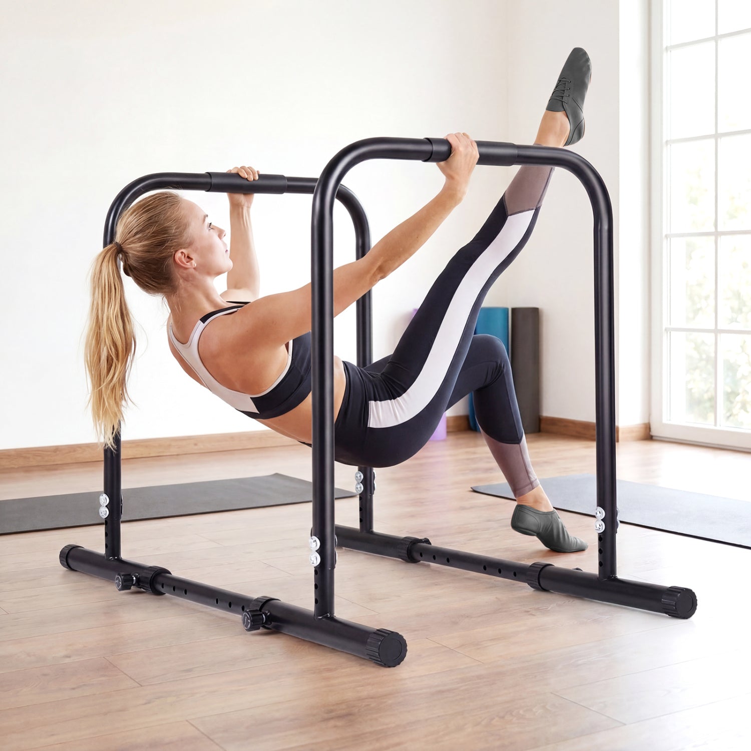 Adjustable Dip Bar Station, 660 LBS Capacity, Black Yoga Accessories at Gallery Canada