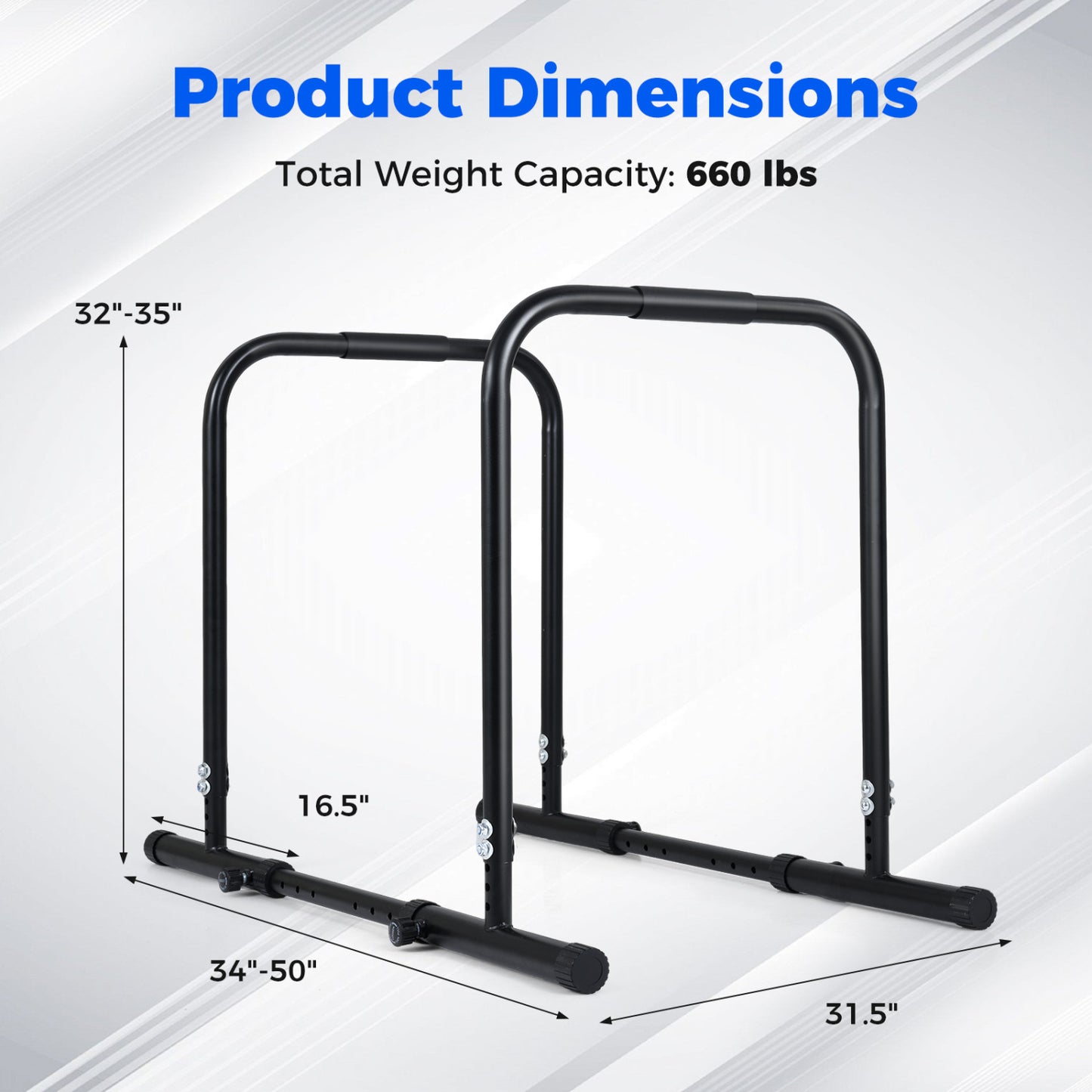 Adjustable Dip Bar Station, 660 LBS Capacity, Black Yoga Accessories at Gallery Canada