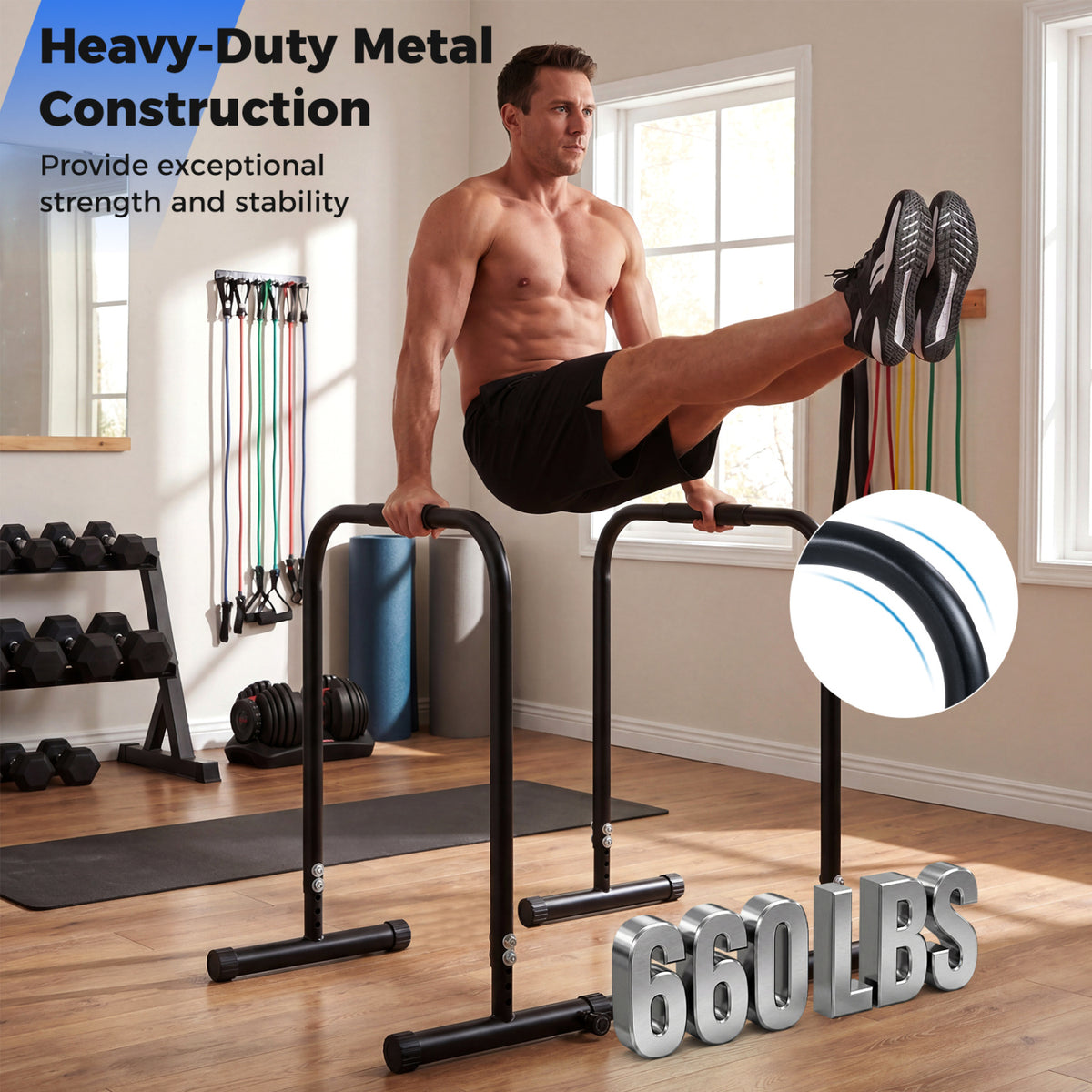 Adjustable Dip Bar Station, 660 LBS, Black Yoga Accessories at Gallery Canada