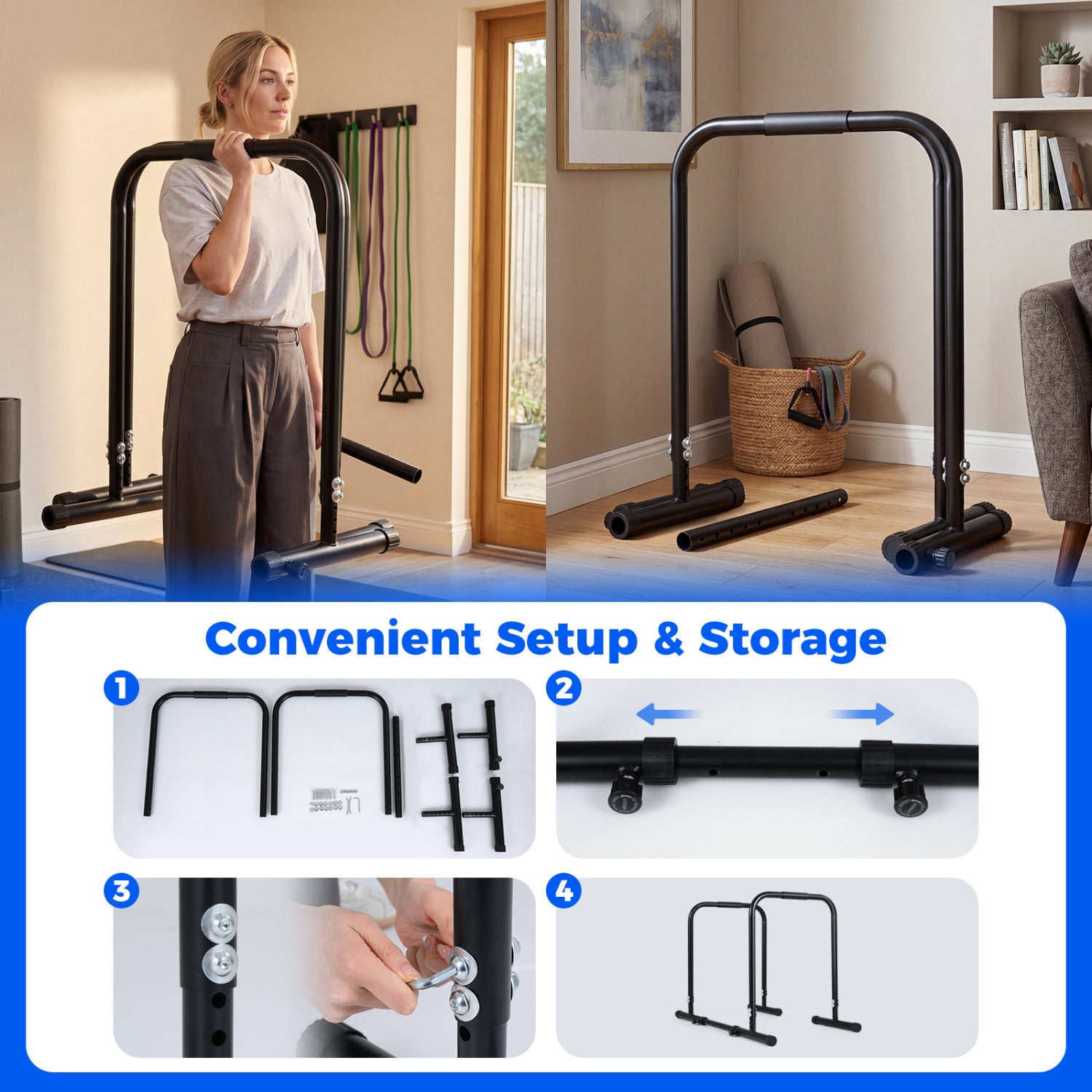 Adjustable Dip Bar Station, 660 LBS, Black Yoga Accessories at Gallery Canada