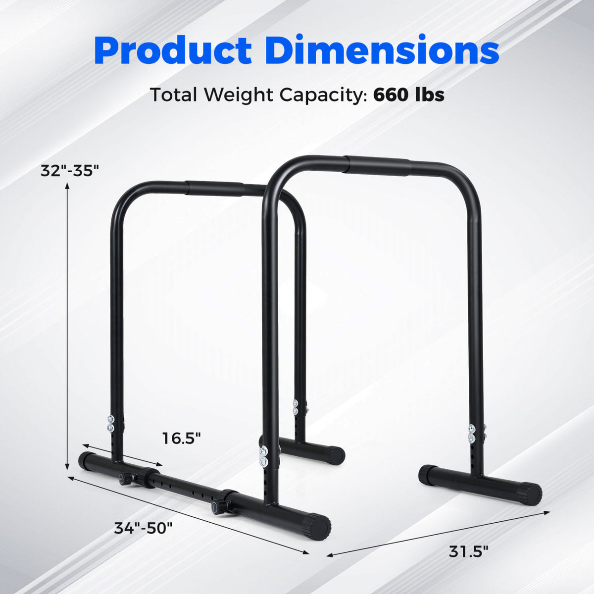 Adjustable Dip Bar Station, 660 LBS, Black Yoga Accessories at Gallery Canada