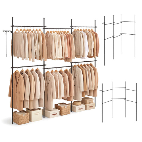 Adjustable Floor to Ceiling Clothes Rack with 6 Hanging Rods, Black