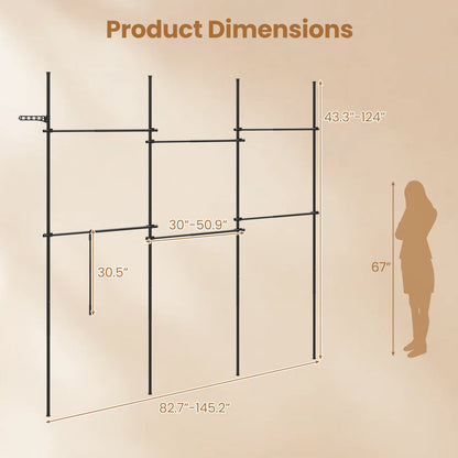 Adjustable Floor to Ceiling Clothes Rack with 6 Hanging Rods, Black