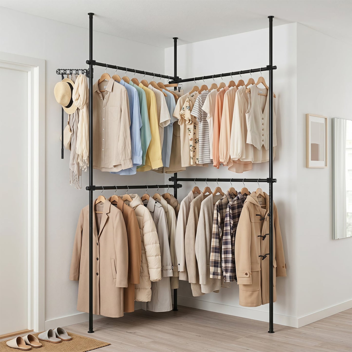 Adjustable Floor to Ceiling Clothes Rack, Black
