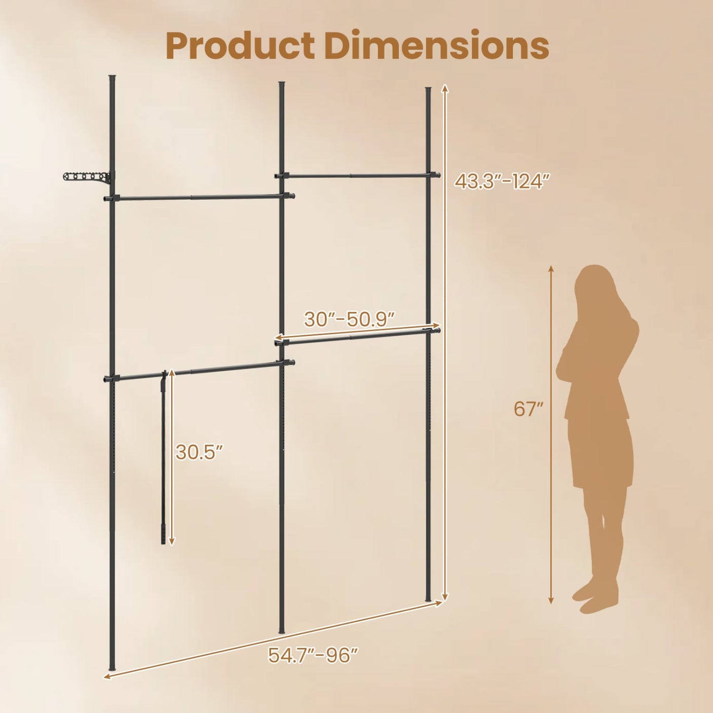 Adjustable Floor to Ceiling Clothes Rack, Black