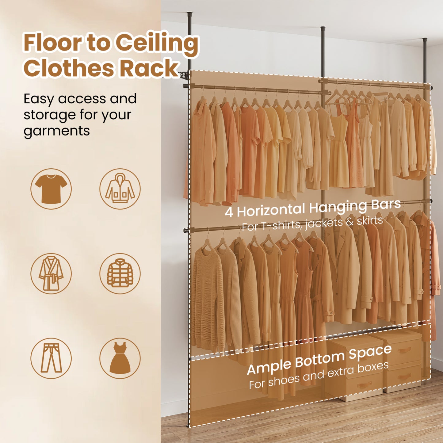 Adjustable Floor to Ceiling Clothes Rack, Black