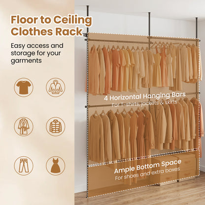 Adjustable Floor to Ceiling Clothes Rack, Black