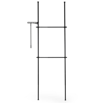 Adjustable Floor-to-Ceiling Clothes Rack with 2 Hanging Rods, Black